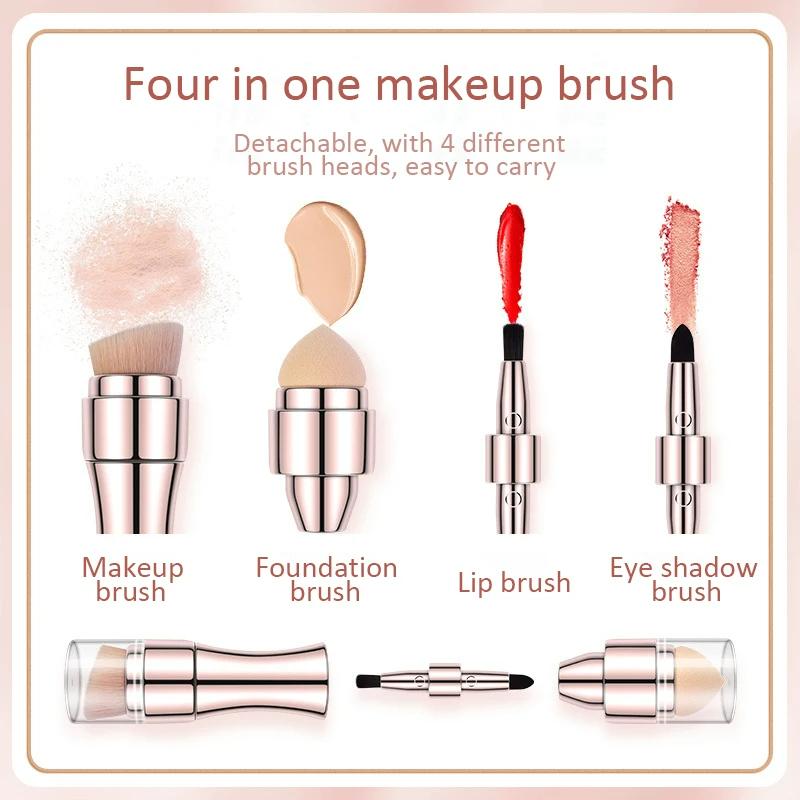 4 In 1 Makeup Brush Eyeshadow Eye Lip Face Concealing Blush Foundation Brush All In One Retractable Travel Size Makeup Brush