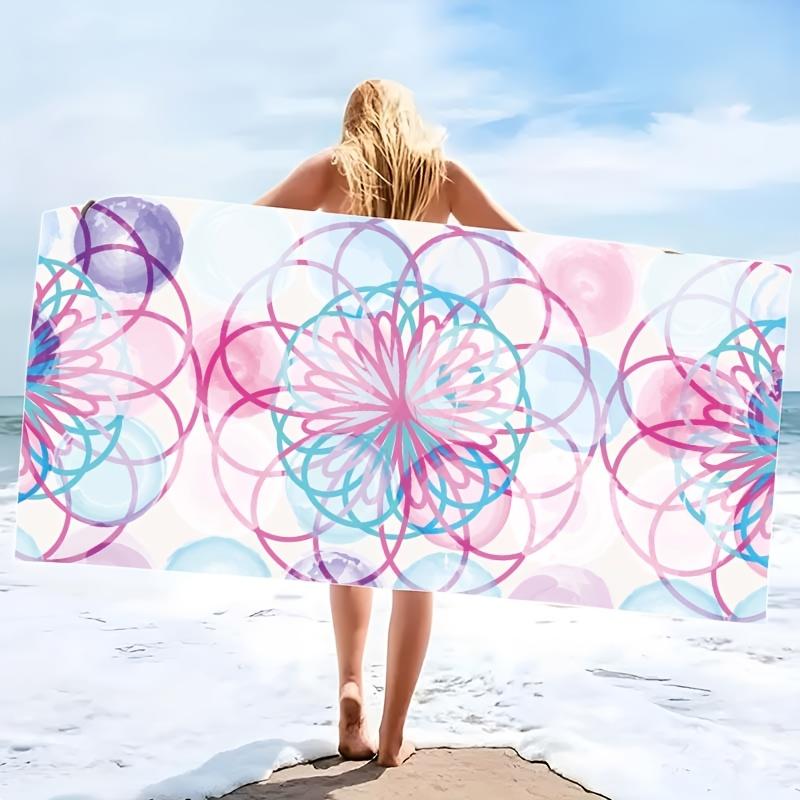 Colorful Patterns Artistic Beach Towel, Vibrant Abstract Design Quick-Dry Sand-Free Microfiber Bath Towel for Yoga and Swimming
