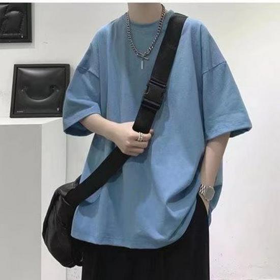 Men's Short Sleeve Trendy Solid Color Hong Kong Style Loose Summer T-Shirt