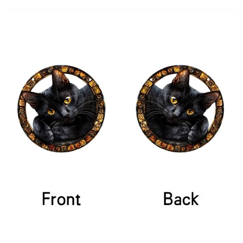Artistic Black Cats Theme Acrylic Hanging Wreath Decorative Piece For Indoor and Outdoor Use Home Wall Window Ornament