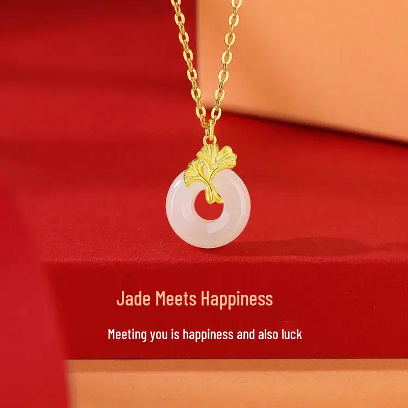 Sterling Silver Jade Safety Buckle Necklace - Three Lives Lucky Pendant, 2023 New Year & Christmas Gift