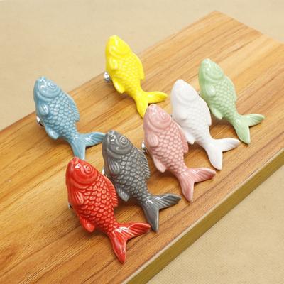 Colorful Ceramic Drawer Knob Single Hole Fish Shape Cabinet Handle Door Handles for Room