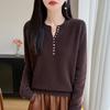 Autumn/Winter Women's Pure Wool V-neck Long Sleeve Multi-button Loose Sweater