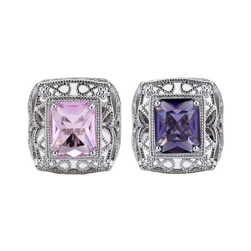 Vintage Hollow Lace Amethyst Ring Princess Pink Diamond Temperament Personality Ring Woman