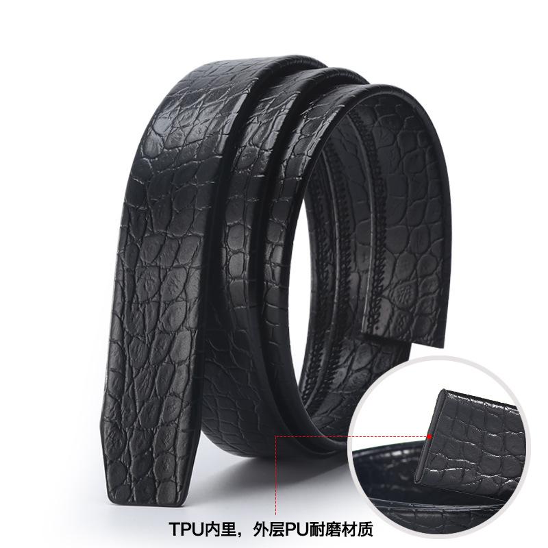 Do Not Take The Lead Belt Men'S Scratch-Resistant Automatic Buckle Medium Green Crocodile Pattern Cowhide Belt Body Damp Headless Belt