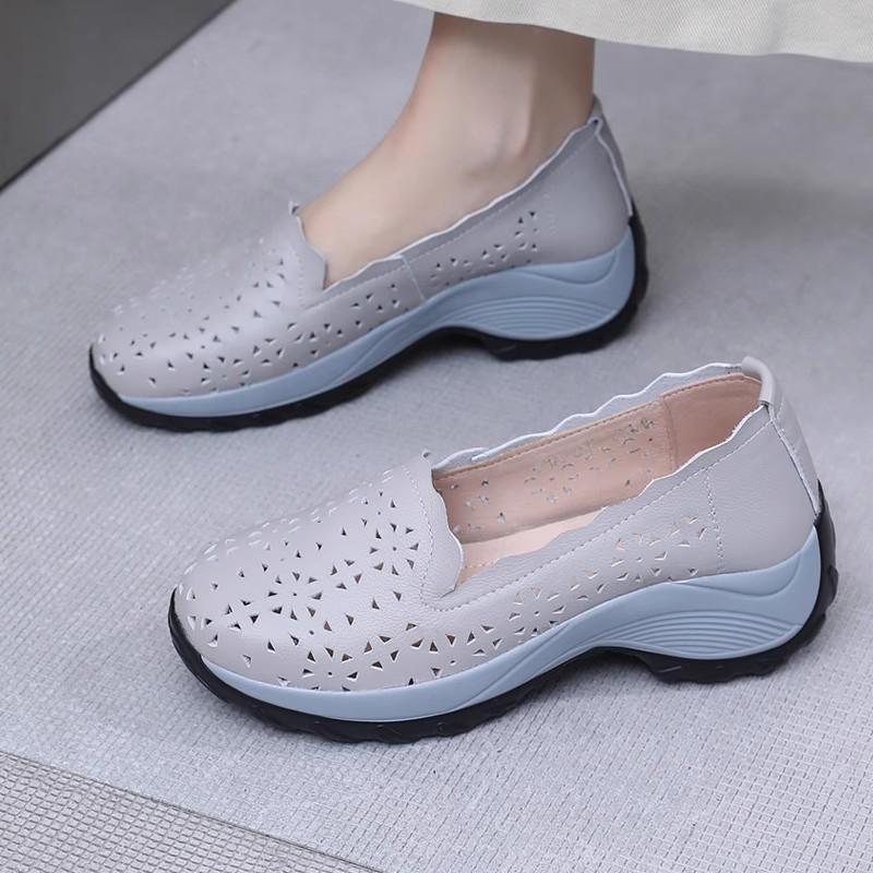 GKTINOO Women's Shoes Summer 2025 Real Leather Casual Sports Sandals For Women Hollow Wedge Sandals Mom Thick Soled Roman Sandal