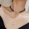 Fashion Black Crystal Necklace for Women Girls Stainless Steel Jewelry Accessories Party Gift