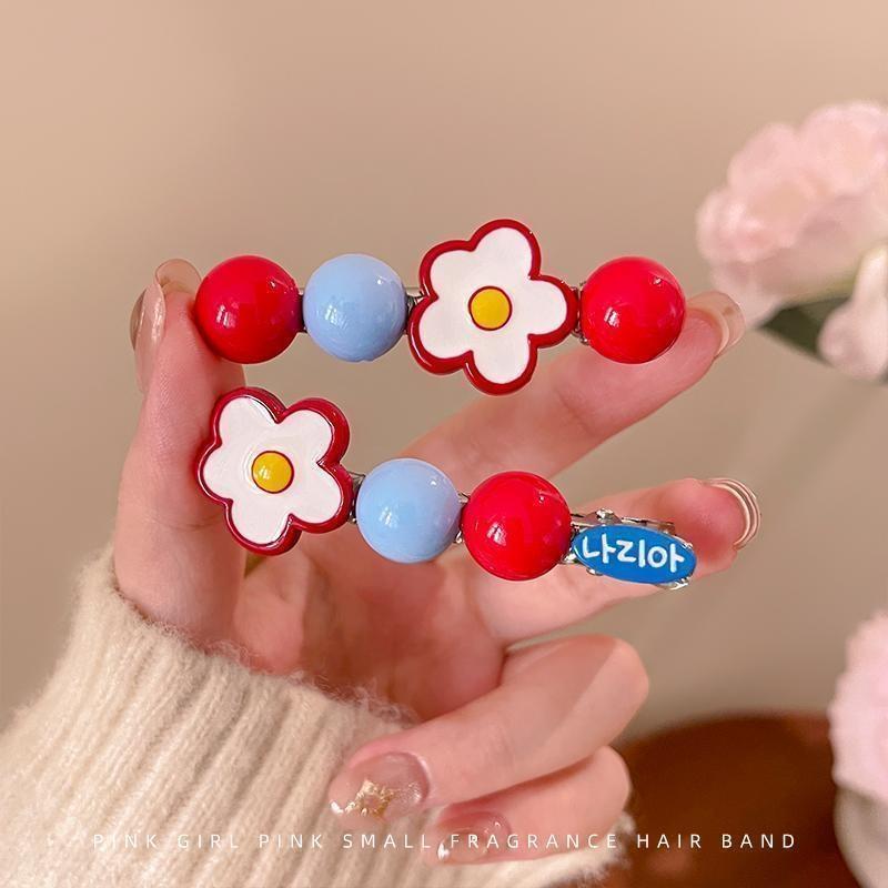 

Cute Flower Beaded Hair Clips, Sweet Red Blue Duckbill Hairpins, Non-slip Bangs Clips for Girls 2