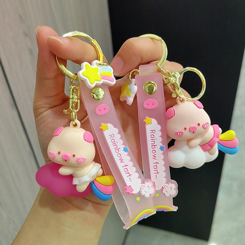 Creative Silicone Rainbow Pig Keychain Cute Cartoon Bag Accessory Perfect Gift Idea
