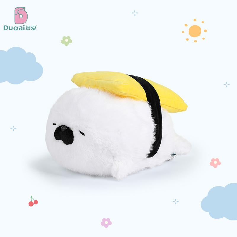 Cute Cartoon Sushi Seal Plush Toy with Hanging Loop, Soft Otter Stuffed Animal Pillow Doll Birthday Gift