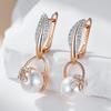 Fashion Crystal Flower Pearl Drop Earrings For Women  Rose Gold  Color Mix Boho Ethnic Wedding Jewelry Gift