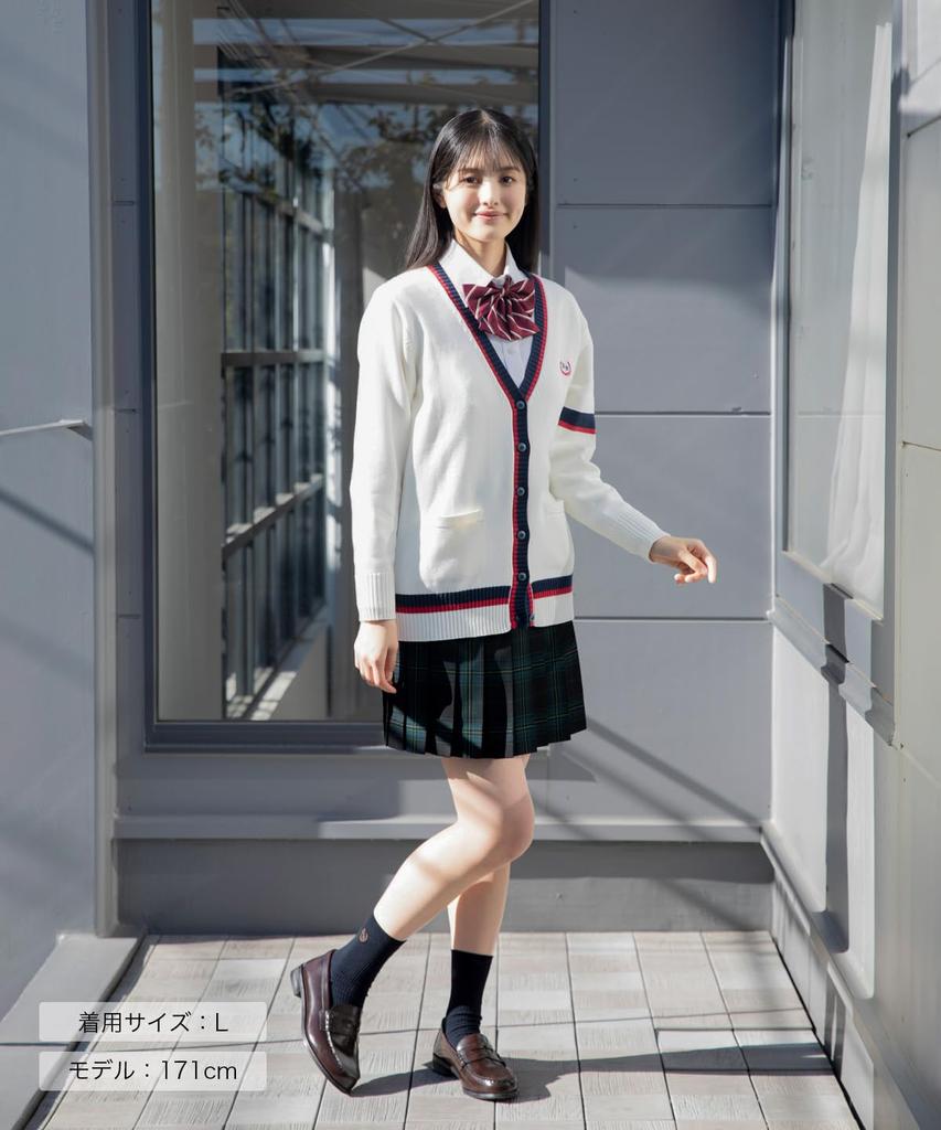 Konomi White x Red Striped School High Junior and High Popular Suitable for School Entrance Available in and Slim Size M ARCC-1015 Girls' Cardigan,