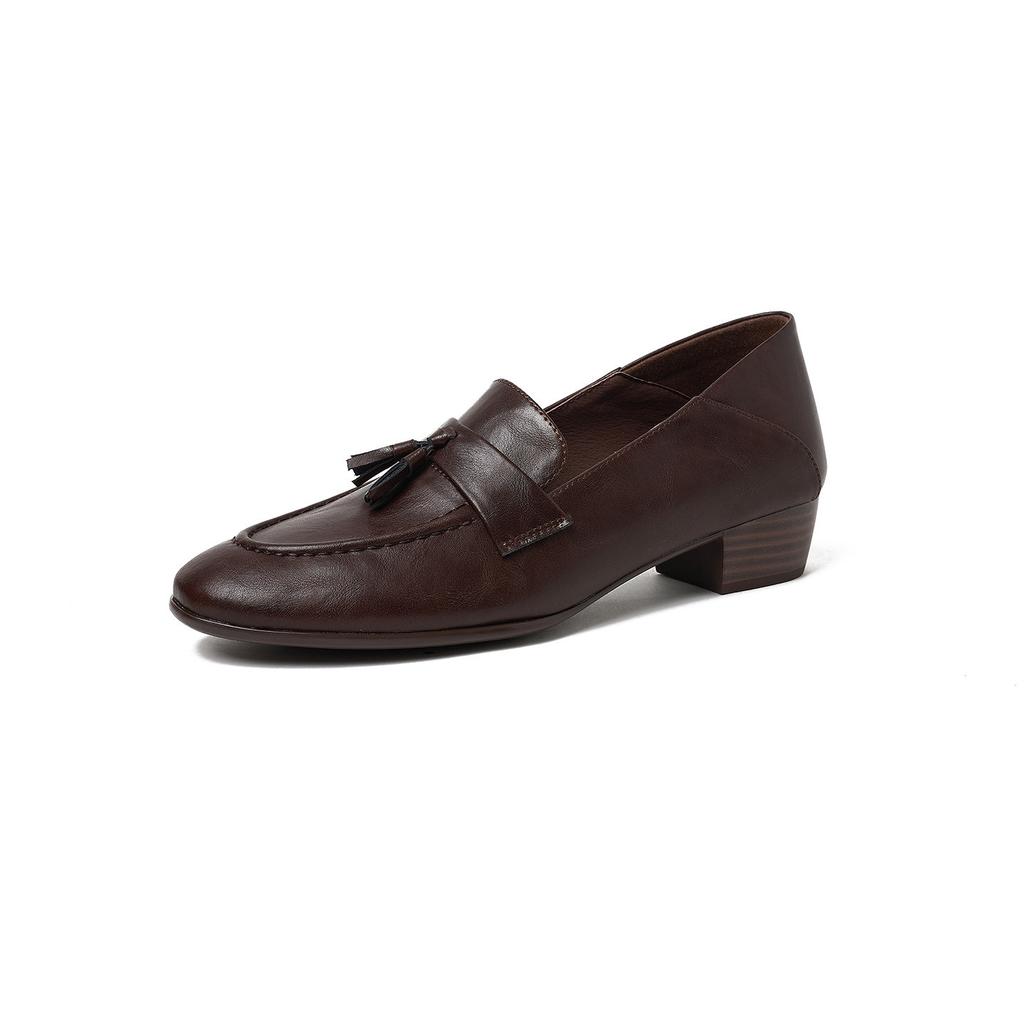 Mute sole/all leather thick heel single shoes femininity commuting small leather shoes soft sole comfortable women