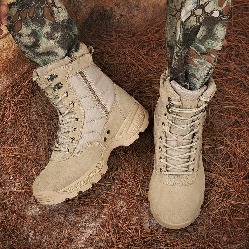 Men's Boots Autumn Round Head Lace Up High-top Sneakers Outdoor Camping Breathable Hiking Desert Boots Botas Taticas Masculino