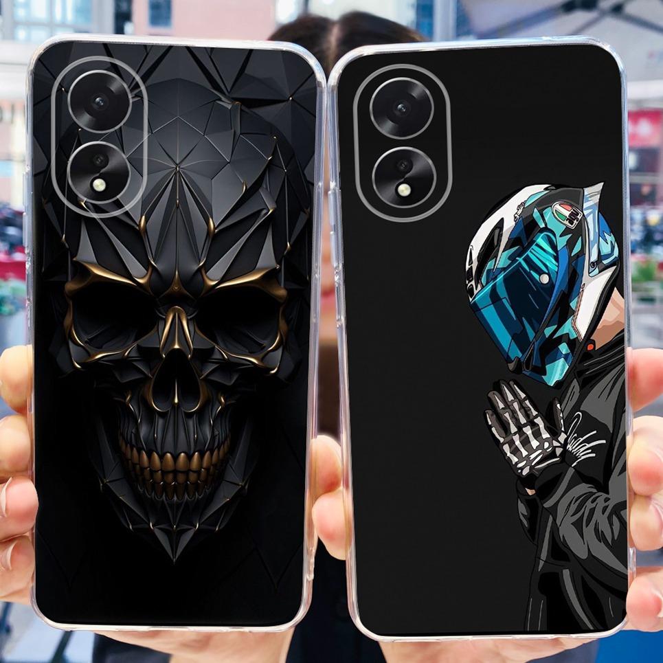 For Oppo 38 A18 A58 A78 A98 Case Rose Flower Back Cover Coque Skull Cool Style Cartoon Soft TPU Silicone Bumper OppoA18 OppoA38