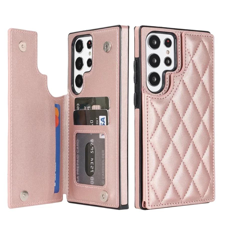 

Wallet Double Button Small Fragrant Card Flip Leather Case For Samsung Galaxy S26 Ultra S26 Plus S26 A16 A17 A26 A35 A36 A56 Galaxy S26