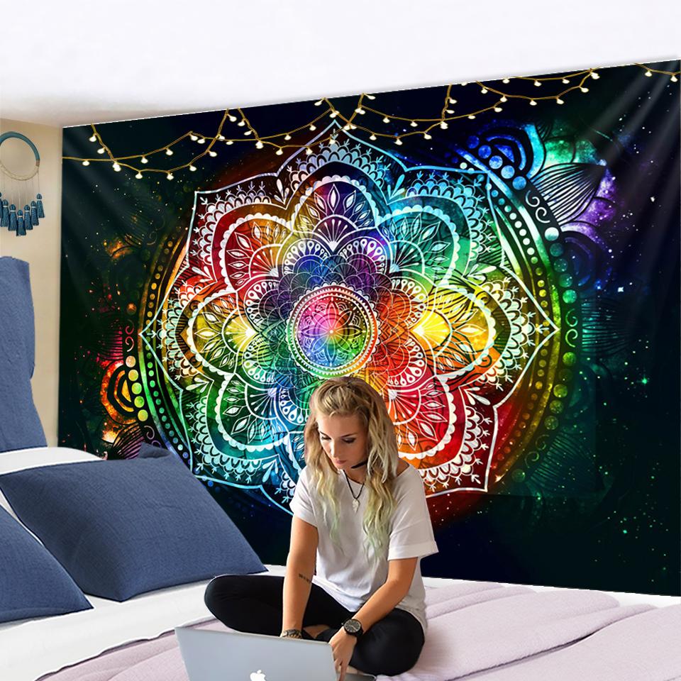 Psychedelic Mandala Flower Tapestry Wall Hanging Hippie Tapestries Boho Decor Tapestry Yoga Mat Carpet College Dorm Decoration