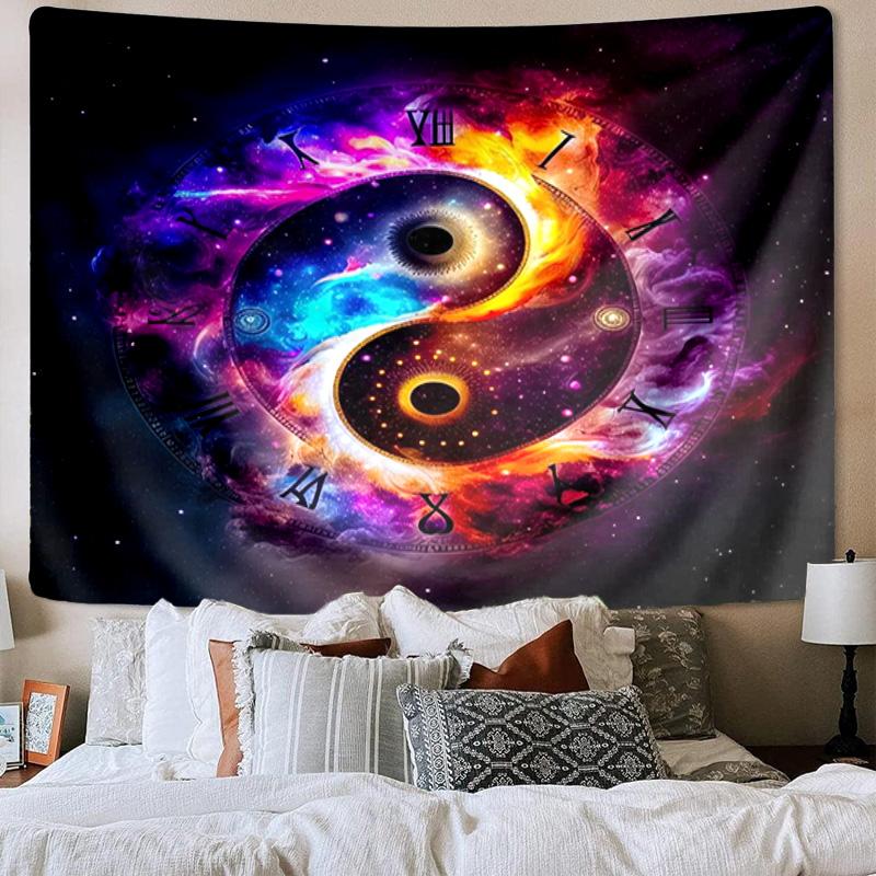 Cosmic Yin Yang Clock Tapestry Room Decoration Wall Hanging for Living Room Bedroom, dormitory, Birthday and Christmas gifts