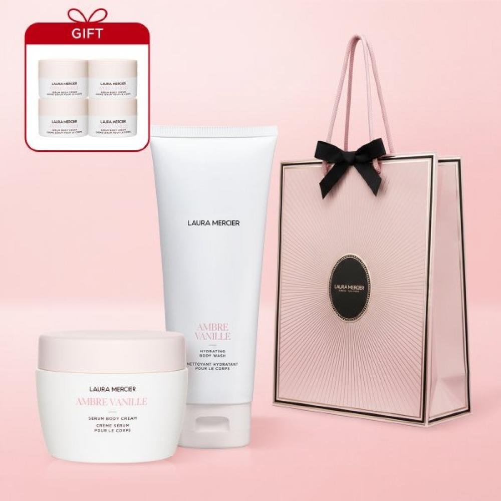 Laura Mercier Body Wash 200ml + Serum Body Cream 200ml +hand Cream Gift AMBER VANILLA/AMBER VANILLA