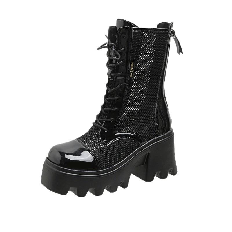 

New Summer Platform Ankle Boots for Women Black White Mesh Breathable Sandals Casual Shoes Woman Zip Thick Bottom Booties 35