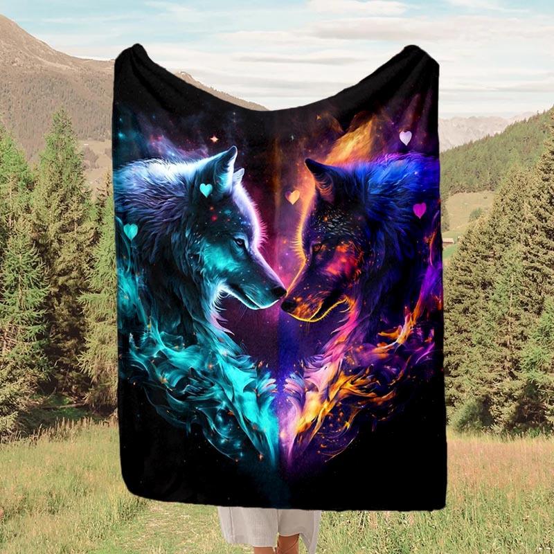 1pc Wolf Printing Lightweight Flannel Blanket, Comfortable and Warm Blanket, for Camping Sofa Bed and Couch Office, Gift Blankets in
