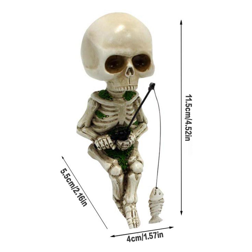 Skeleton Fishing Figurine Resin Halloween Ornaments  Landscape Garden Yard Pond Decorations Crafts Fisher Sculpture Gifts