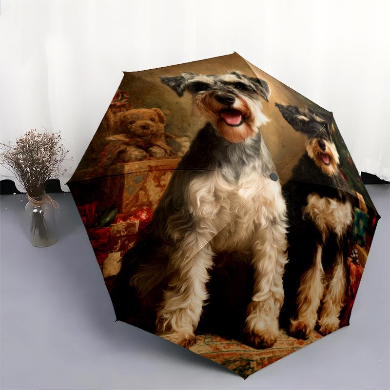 Schnauzer Pattern, Automatic Folding Umbrella, Portable and Foldable Design, 8 Ribs, a Christmas or Birthday Gift.