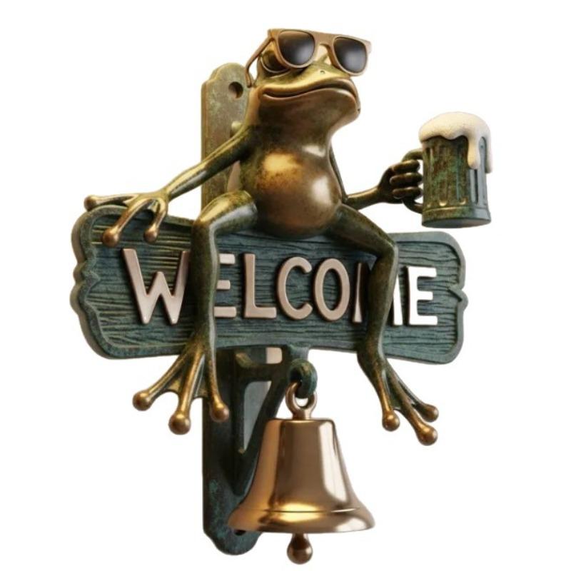 Decorative Door Hanger for Front Doors Porch Home Decorations Chill Frog Doorbells Cool Beer Frog Welcome Bells Gift Doorbells