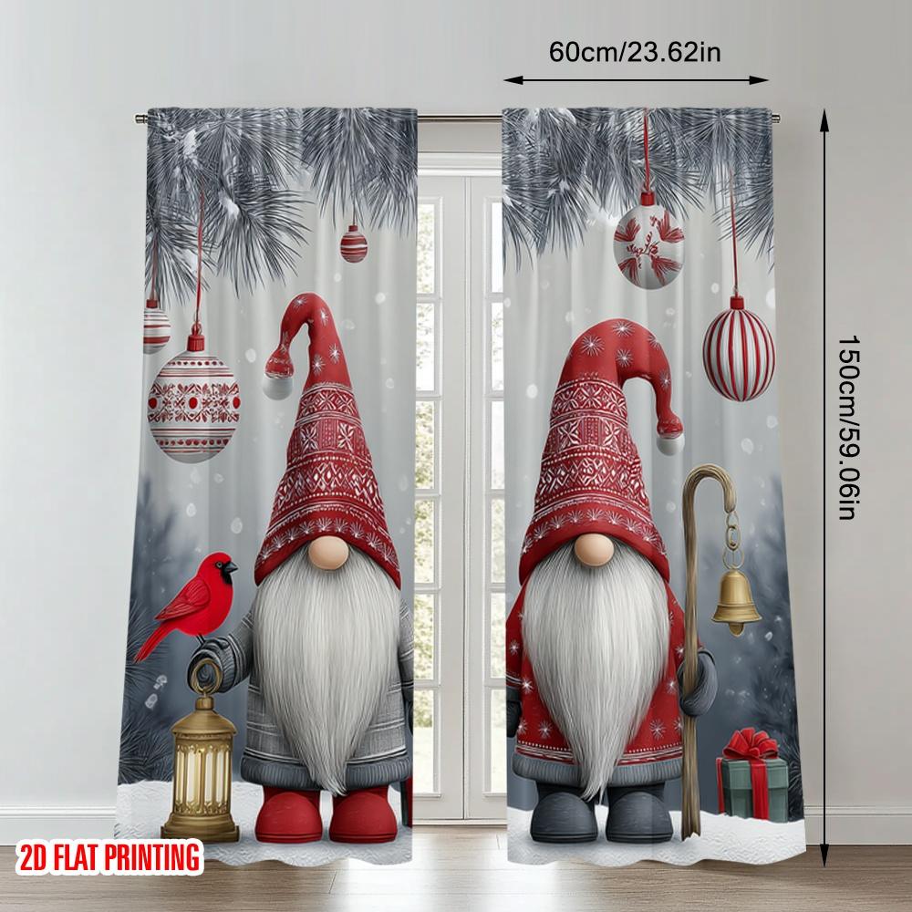 2pcs 2D flat printing High-Quality Christmas Curtains Christmas Gnomes Snow Scene Digital Printed Polyester Drapes Spring Use