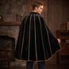 Women's Velvet Cape Coat with Stand Collar and Gold Trim Button Front for Halloween Costume