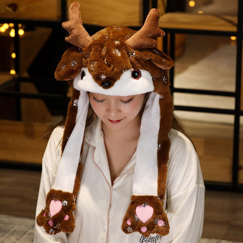 A Cute Christmas Plush Hat With Ears That Move When Squeezed