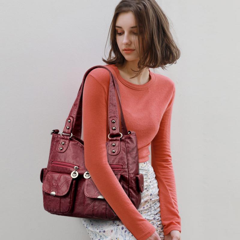 Designer Women Soft Leather Shopping Handbags Luxury Female Shoulder Crossbody Bag Ladies Casual Totes Shopper Messenger Bags