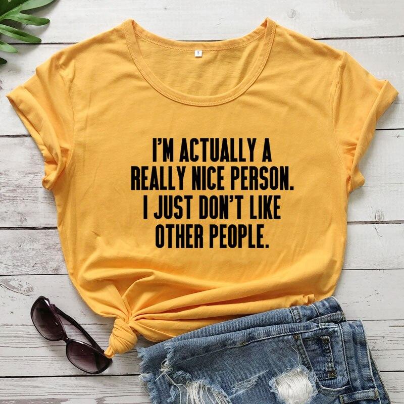 

Футболка «Я на самом деле очень хороший человек», повседневная футболка унисекс с коротким рукавом и надписью, забавная женская хипстерская футболка в стиле гранж XXL жёлтый