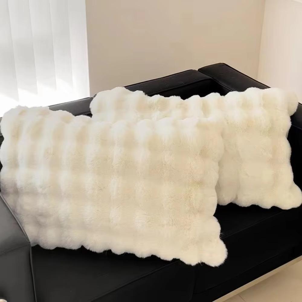 2pcs Warm Plush Fur Pillowcase Fluffy Pillow Cover Solid Color Sleep Pillowcase  Dormitory