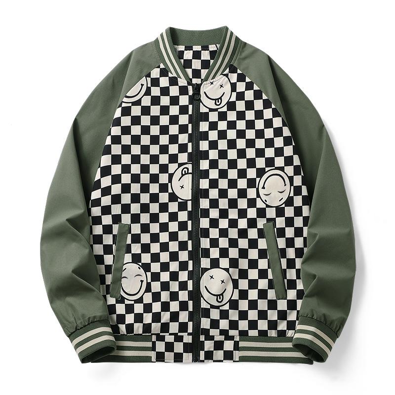 Spring Autumn Jacket Sports Stand Collar Jacket Teen Printed Plaid Jacket