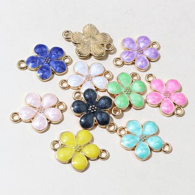 20pcs Enamel Flower Pendant Connector Charms 19x14mm Double Loops DIY Jewelry Making Accessories Findings for Necklace Bracelet