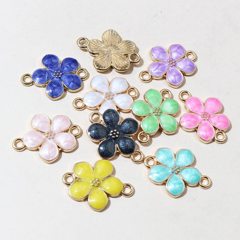 20pcs Enamel Flower Pendant Connector Charms 19x14mm Double Loops DIY Jewelry Making Accessories Findings for Necklace Bracelet