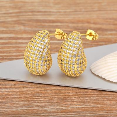 

Nidin Hot Sale Glossy Waterdrop Full Zircon Earrings for Women Lightweight Hollow Gold/Silver Color Chunky Hoops Fashion Jewelry золотой