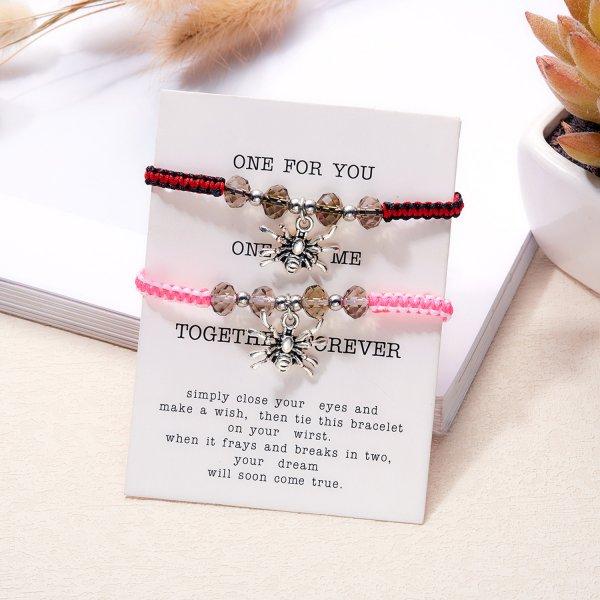 2Pcs/set Halloween Spider Bat Couple Bracelets For Women Men Heart Magnetic Matching Bangle Stone Crystal Beads Bracelet Jewelry