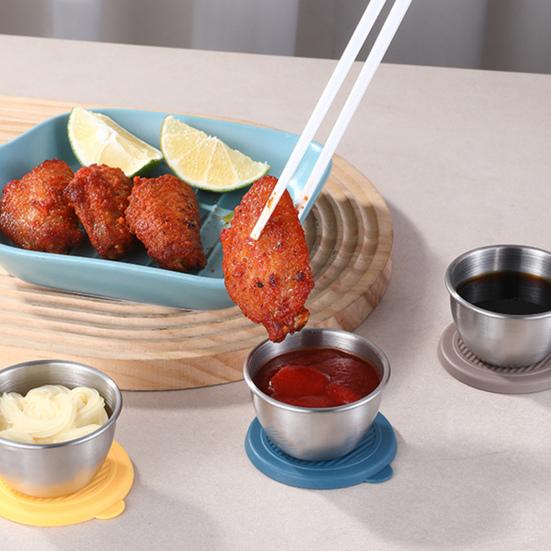 3/6Pcs Sauce Cups Salad Dressing Containers 50ml Reusable Leak-Proof Stainless Steel Sauce Containers with Silicone Lids