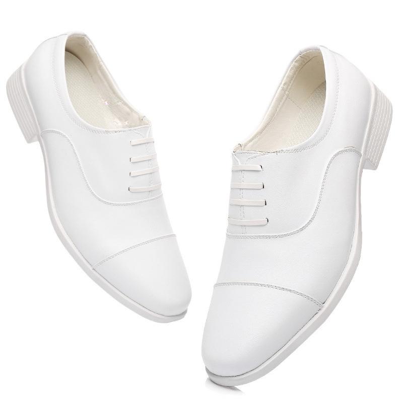 White Three-joint Leather Shoes Men's Groom Best Man Wedding Performance Little White Shoes Three-section Head Black Nurse Little White Shoes