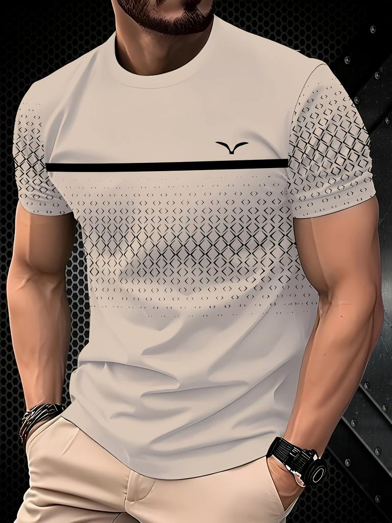 5er-Set, Gestreifte Stilvolle Lässige Herren-Kurzarm-T-Shirts, Farbverlauf Sommer Rundhals Schnelltrocknend Atmungsaktive Kurzarm-T-Shirts