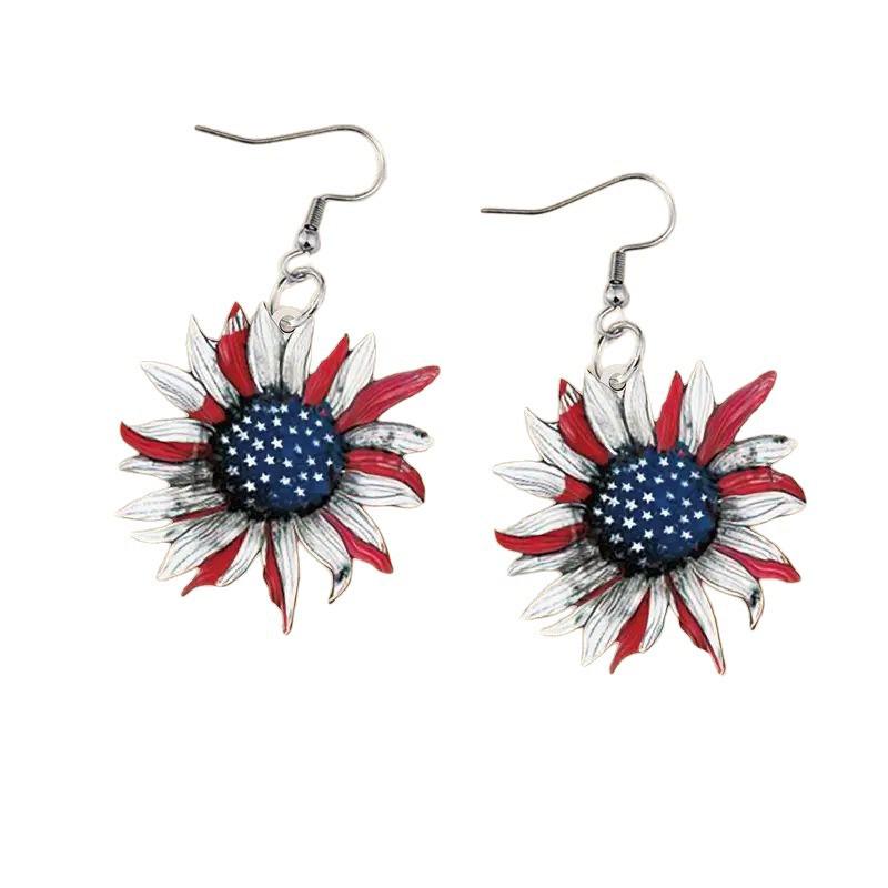 American Independence Day Red-White-Blue Striped Acrylic Star Earrings.