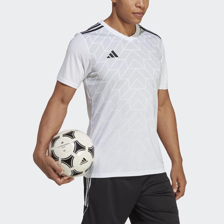 Adidas Team Icon 23 Geometric Pattern V-Neck Short Sleeve Soccer Jersey Men Tops White HR2630