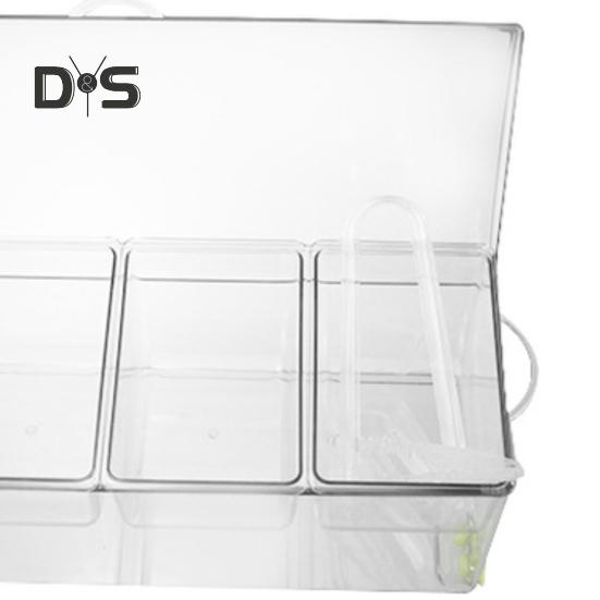 Clear Food Container with Lid Clip Spoon 5 Compartments Outdoor Picnic Fruits Vegetables Freshness Keeping Spice Condiment Storage Box Divided Tray