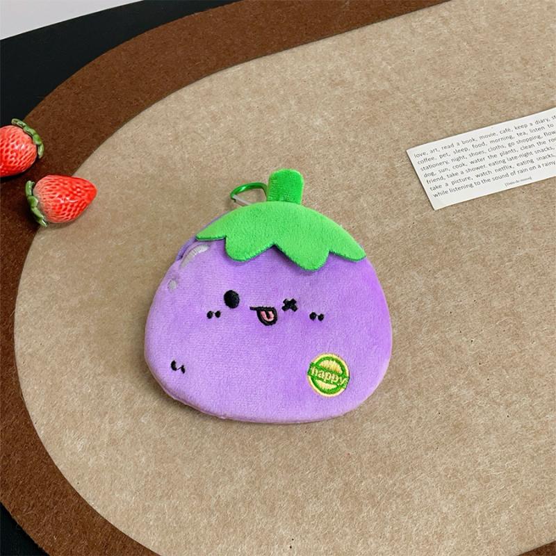 Cute Creative Plush Fruit Wallet Pendant Keychain Cartoon Storage Bag Headphone Bag Portable Money Bag Pendant Accessories Gifts
