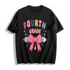 T-shirt Pur Coton Haut Graphique Enfant 4ème Année Arc-en-ciel Crayons Rentrée Scolaire