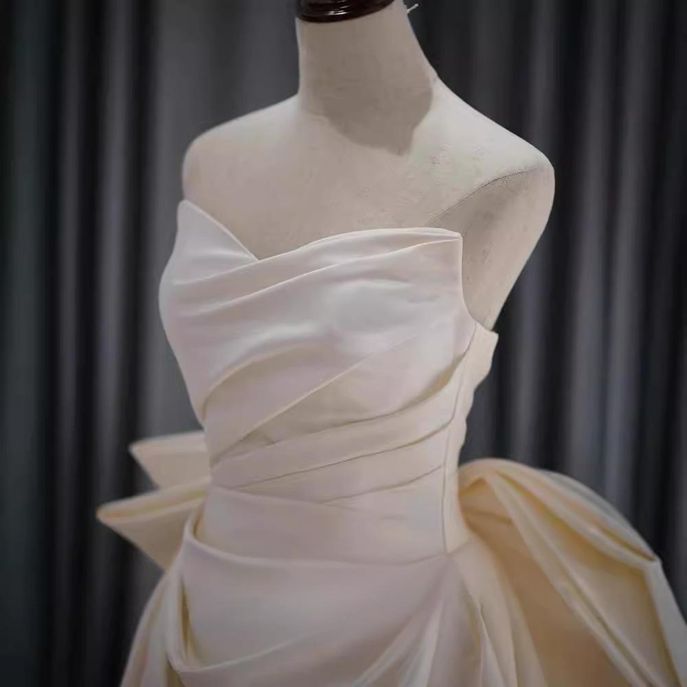 Satin fishtail main wedding dress new small welcome out dress bride tube top dress dress morning robe dress