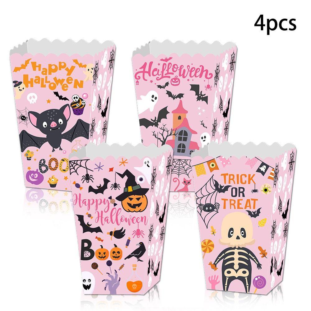 4pcs Pink Halloween Popcorn Box Paper Pumpkin Gift Packing Box Kids