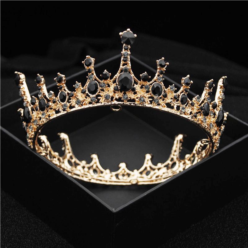 Baroque Vintage Royal Queen King Round Crystal Wedding Crown Bridal Tiaras and Crowns Diadem Bride Hair Jewelry Accessories